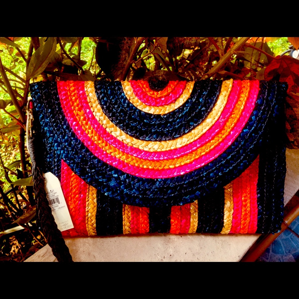 Multi Color Hand Woven Unique Straw Clutch, 8x14